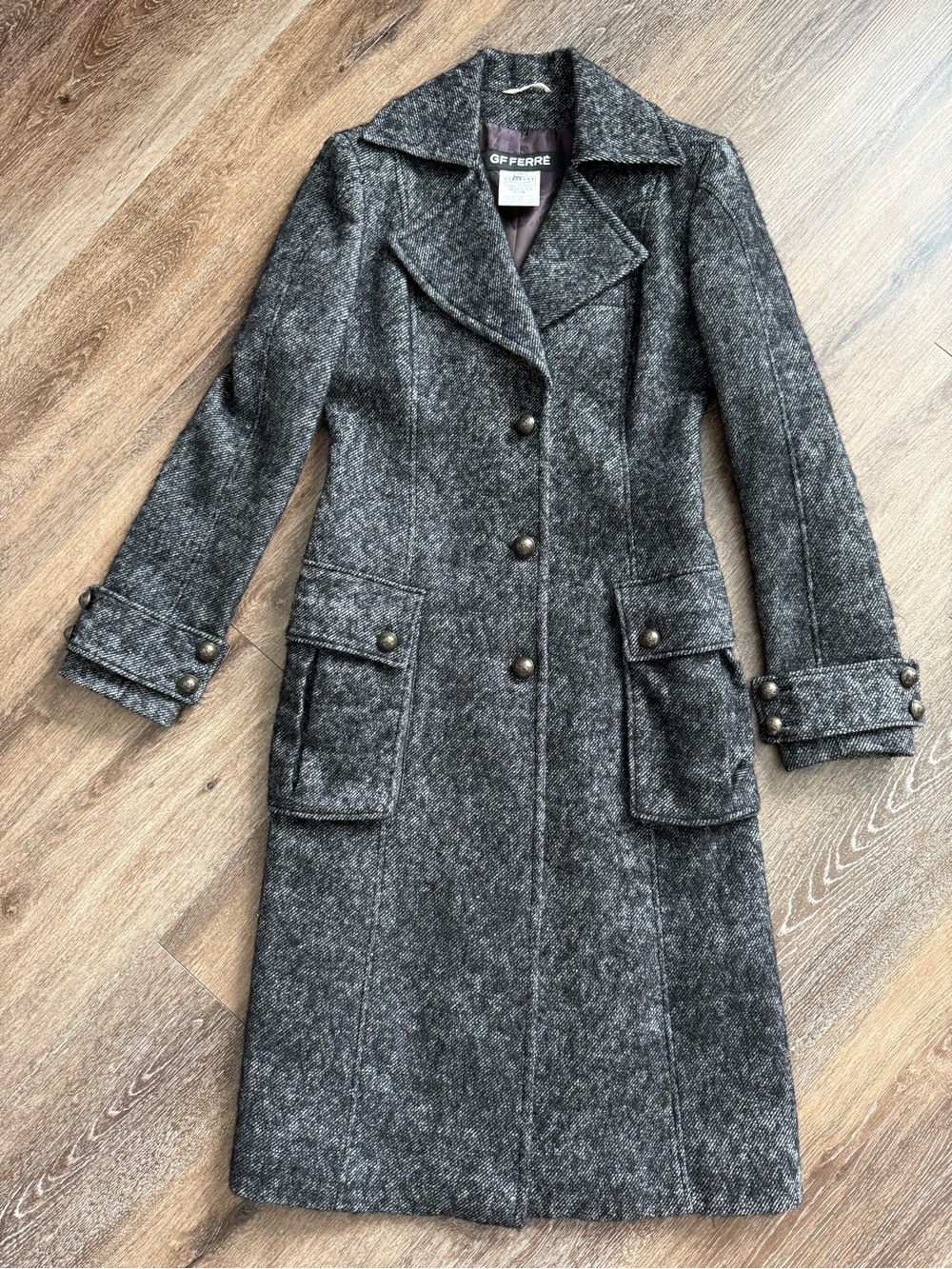 GF FERRE Y2K Italian Wool Angora Blend Long Coat XS Gray Made in Italy